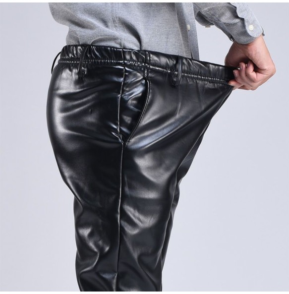 Spring Autumn Men Leather Pants   Smart Casual Male PU Faux Leather Trousers Plus Size Oversize