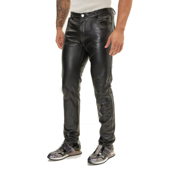 Spring Summer Moto Skinny Elastic Faux Leather Pants Men Black Gold White Thin PU Leather Trousers Brand Men Clothing