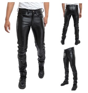 2023Men Leather Pants Slim PU Leather Trousers Fashion Elastic Motorcycle Leather Pants Waterproof Oil-Proof Male Bottoms