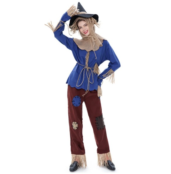 2024 Scarecrow Costume Child Blue Top Pants Set Halloween Adult Cosplay Costumes Women Disfraz Halloween Para Mujer