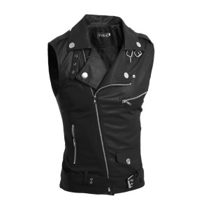 PU Men Vest Waistcoat Winter Jacket Turn-Down Vests Thicken Warm Coat Sleeveless Leather Clothes Male Clothing xx