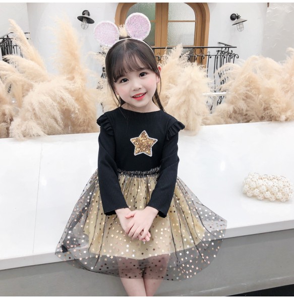 Baby Girls Spring Autumn Sweater Star Dress Infant Girl's Christmas Children Clothing Toddler Kids Dresses Clothes for 1- 6Years