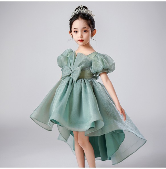 Summer New Kindergarten Children's Performance Dress Mesh Dress Bow Bubble Sleeves Fashion Tail Bubble Sleeves Dress