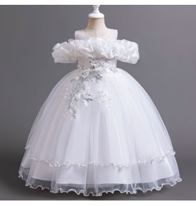 Teenage Sticker Mesh Long Puffy Skirt for School Graduation Ceremony Piano Competition Performance Princess Dress