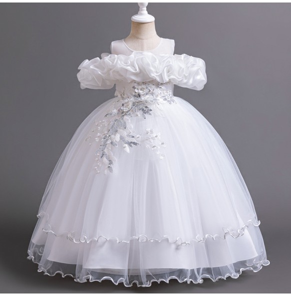 Teenage Sticker Mesh Long Puffy Skirt for School Graduation Ceremony Piano Competition Performance Princess Dress