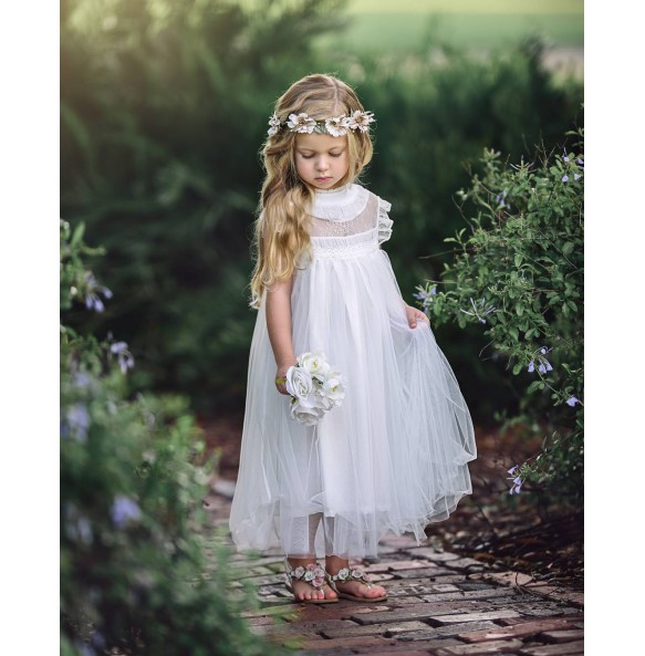 Bohemia Summer Dress For Girls Tulle Lace Sleeveless Princess Flower Girls Wedding Birthday Ball Gown Party Dresses Clothes