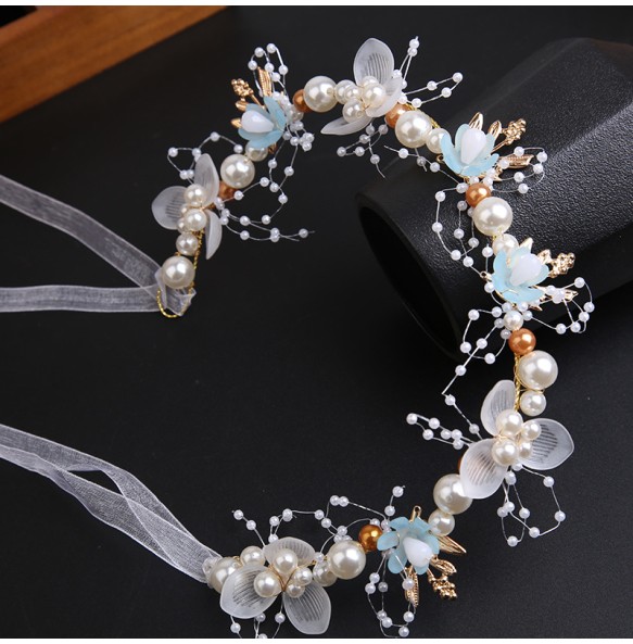 New Bohemian Imitated Pearl Crowns Girls Bridal Wedding Headband Floral Garland Romantic Wreaths Flower Headband for Girls Adult