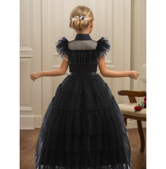 Wednesday Addams Costume Girls For Kids Addam 2024 Vestidos Mesh Party Dresses Carnival Costume Wowan Halloween Costume