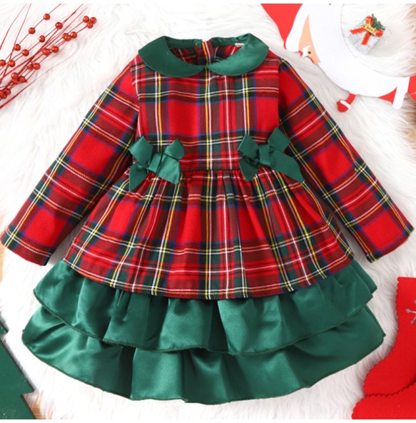 New 6M-5 Years Christmas Dress For Girls Toddler Kids Red Green Plaid Bow Dresses For Girl Xmas Party Princess Costumes Clothes