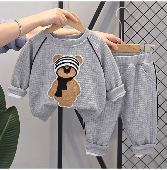 New Arrival Baby Boys Cartoon Bear Hoody T Shirt Pants Clothing Sets Toddler Kids Spring Autumn Causal Sport Clothes Sets