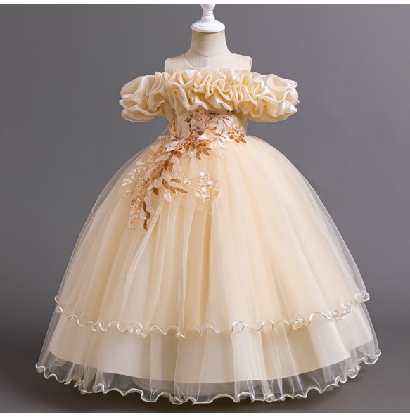 Teenage Sticker Mesh Long Puffy Skirt for School Graduation Ceremony Piano Competition Performance Princess Dress