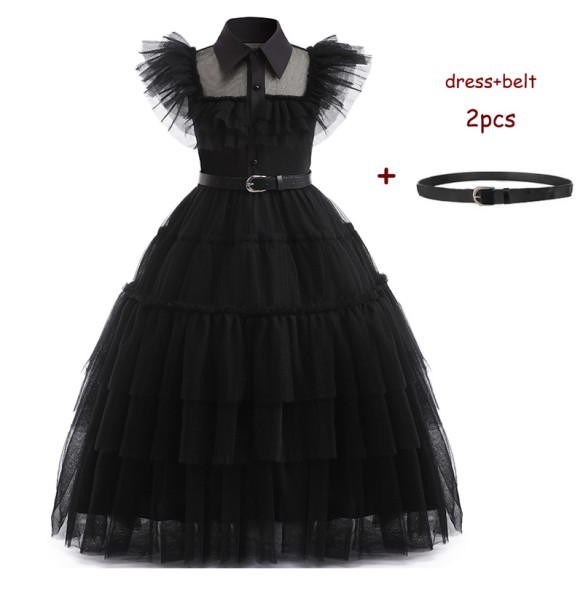 Wednesday Addams Costume Girls For Kids Addam 2024 Vestidos Mesh Party Dresses Carnival Costume Wowan Halloween Costume