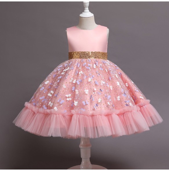 New Baby Kids Girls Elegant Printed Butterfly Flower Princess Party Tutu Dresses Children Sequins Wedding Evening Girl Clothes