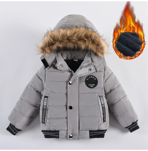 Boys and Girls Winter New Velvet Thickened Solid Hooded Long sleeved Sports Fashion Versatile Cotton Coat For 1-5 Years