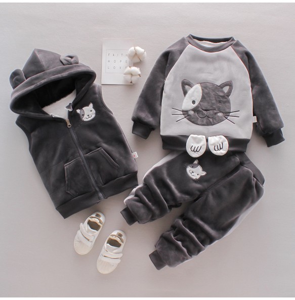 Toddler Winter Baby Girls Boys Clothing Sets Warm Faux Down Jacket Clothes Sets Children Kids Snowsuit Coats Vest Pants Overalls