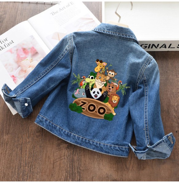 Autumn and winter Boys and Girls New Unicorn Excavator Cartoon Cute Print Polo Collar Long Sleeved Denim Coat for 2-10 Years