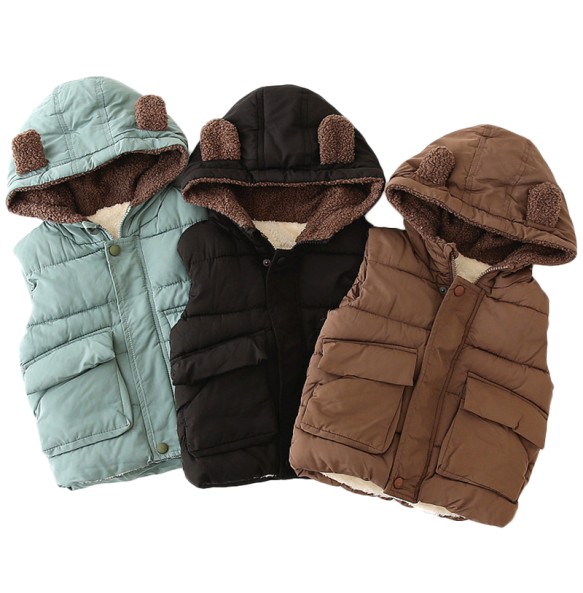 Winter Baby Boys Girls Thick Warm Woolen Hoodied Vest Outerwear Toddler Kids Jacket Coat Children Waistcoat Overall Clothes