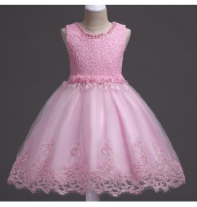 Girls Lace Flower Dress Pearls Children Wedding Party Dresses Kids Christmas Ball Gown Formal Baby Frocks Clothes Girl Carnival