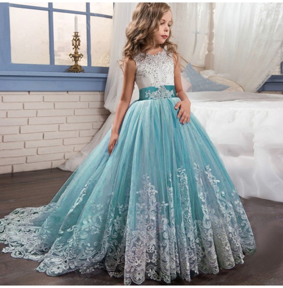 Girls Lace Flower Long Dress Kids Princess Wedding Party Dresses Children Christmas Clothes Clothing Vestidos For Thanksgiving