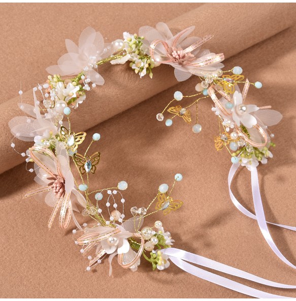 New Bohemian Imitated Pearl Crowns Girls Bridal Wedding Headband Floral Garland Romantic Wreaths Flower Headband for Girls Adult