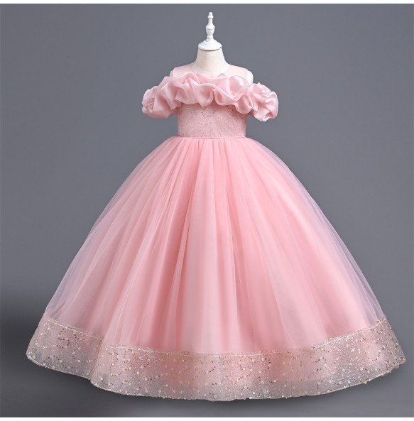 Baby Girls Flower Princess Ball Gown Party Lace Long Dress For Brithday Wedding Teenager Kids Christmas Dresses Children Clothes