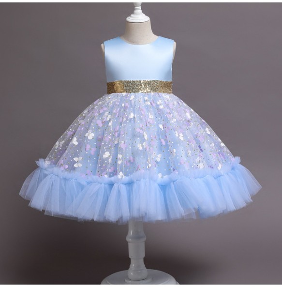 New Baby Kids Girls Elegant Printed Butterfly Flower Princess Party Tutu Dresses Children Sequins Wedding Evening Girl Clothes