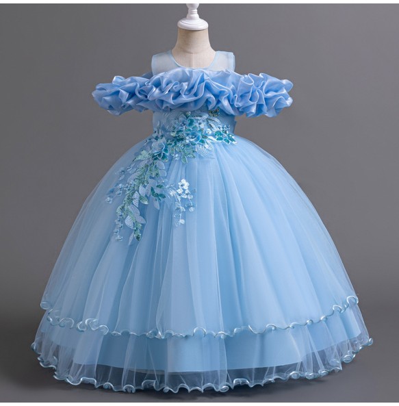 Teenage Sticker Mesh Long Puffy Skirt for School Graduation Ceremony Piano Competition Performance Princess Dress