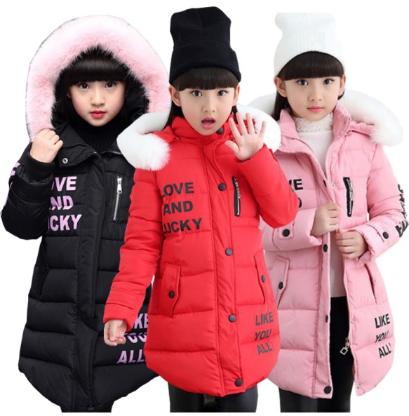 2 6 8 12 Years Fashion Children Jackets For Teenage Girls Winter Warm Parkas Coats For Girl Fur Hooded Thick Outerwear Clothing