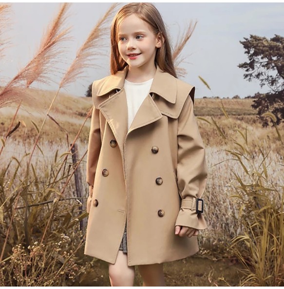 3-14 years Spring Autumn Girls Windbreaker Trench Coat Windproof Children Kid's Mid-Length Jacket Coat Baby Teenagers Overcoat