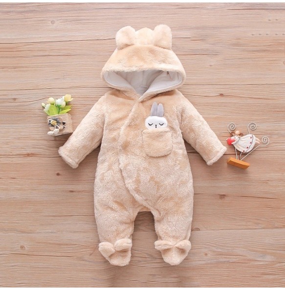 Autumn and Winter New Baby Plush Climbing Clothes Baby Warm and Thick Cartoon Dog Rabbit Cute Cotton Clothes for 0-2 Years