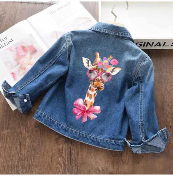 Autumn and winter Boys and Girls New Unicorn Excavator Cartoon Cute Print Polo Collar Long Sleeved Denim Coat for 2-10 Years