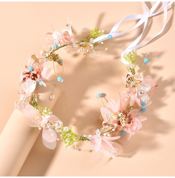 New Bohemian Imitated Pearl Crowns Girls Bridal Wedding Headband Floral Garland Romantic Wreaths Flower Headband for Girls Adult