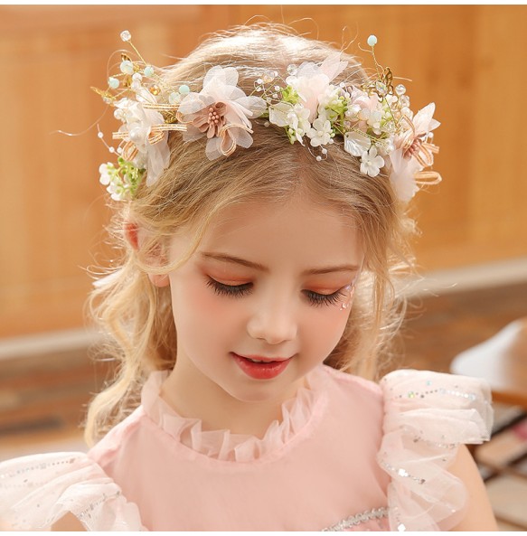 New Bohemian Imitated Pearl Crowns Girls Bridal Wedding Headband Floral Garland Romantic Wreaths Flower Headband for Girls Adult