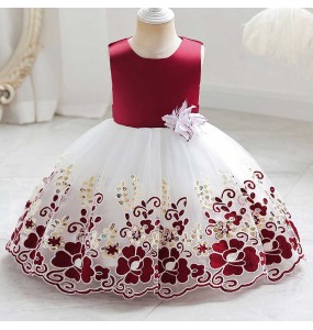 Summer New Girl's Sticker Color Block Sleeveless Mesh Dress Birthday Party Wedding Flower Boy Sweet and Cute Evening Dress