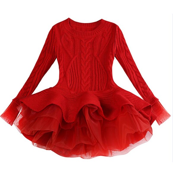 Baby Warm Girl Knitted Chiffon Dress Christmas Wedding Party Mini Tutu Dresses Winter Kids Girls Sweater Children Clothes Dress