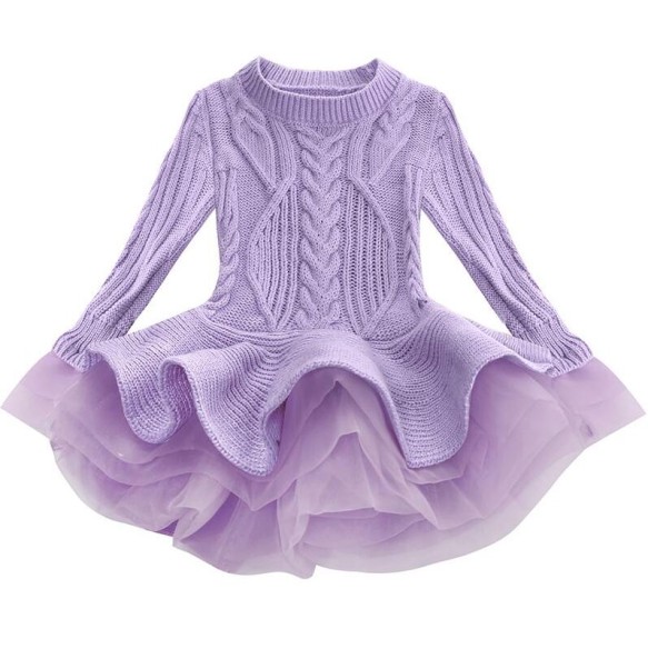 Baby Warm Girl Knitted Chiffon Dress Christmas Wedding Party Mini Tutu Dresses Winter Kids Girls Sweater Children Clothes Dress