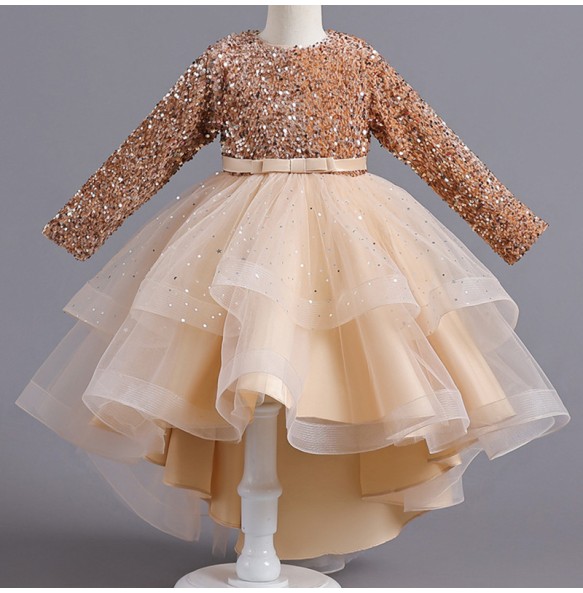 Flower Girls Princess Sequins Baby Wedding Christmas Party Trailing Dress Children Kids Elegant Vestidos Clothes for 3-12Years