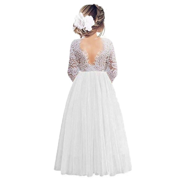 Long Sleeve Teenager Girls Lace Princess Dress Wedding Birthday Party Baby Kids Children Evening Dress for 2 4 6 8 10 12  14