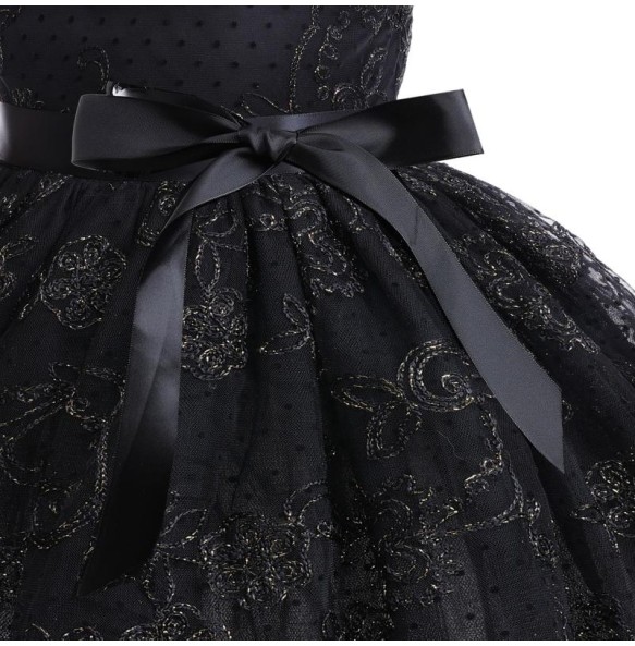 Girls New Wednesday Black Lace Hollow Sleeveless Gothic Mesh Dress Halloween Christmas Makeup Ball Dress