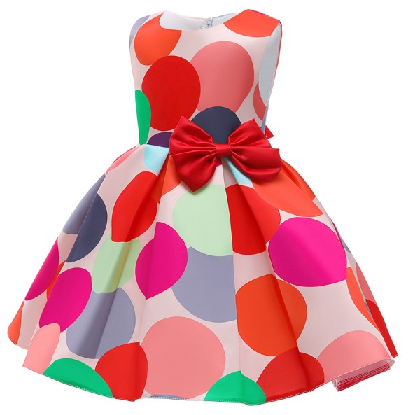 New Baby Girls Colorful Dot Dress Causal Princess Elegant Toddler Kids Wedding Ball Gown Infant Party Dresses Children Clothes