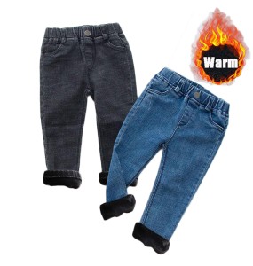 Baby Kids Spring Autumn Winter Thick Warm Jeans With Fleece For 1-7 Years Boys Girls Casual Denim Pants Kids Children Trousers