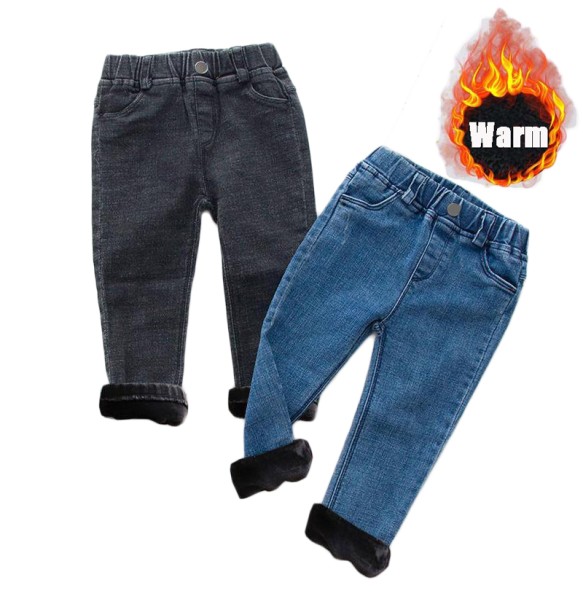 Baby Kids Spring Autumn Winter Thick Warm Jeans With Fleece For 1-7 Years Boys Girls Casual Denim Pants Kids Children Trousers