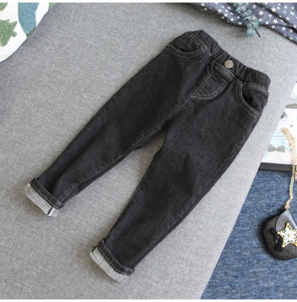 Baby Kids Spring Autumn Winter Thick Warm Jeans With Fleece For 1-7 Years Boys Girls Casual Denim Pants Kids Children Trousers