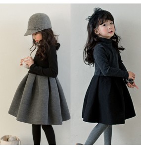 New Girls Winter High Neck Dress Cotton Elegant Teenager Children Kids Long Sleeve Autumn Winter Pleated Princess Dress Clothing