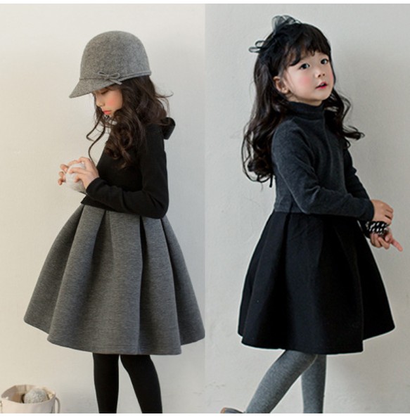 New Girls Winter High Neck Dress Cotton Elegant Teenager Children Kids Long Sleeve Autumn Winter Pleated Princess Dress Clothing