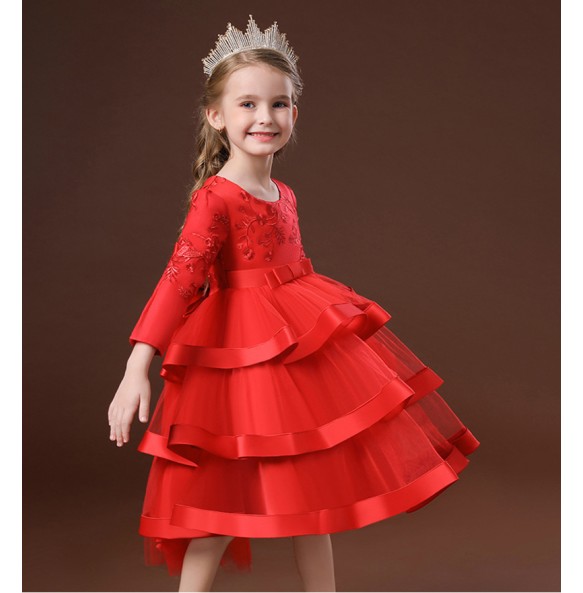 Kids Christmas Eve Girls Wedding Flower Dresses Princess Autumn Costume Elegant Party Pageant Formal Gown For Teen 3-12 Years