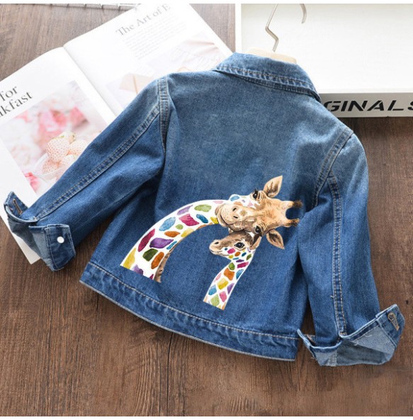 Autumn and winter Boys and Girls New Unicorn Excavator Cartoon Cute Print Polo Collar Long Sleeved Denim Coat for 2-10 Years