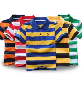 Kids Polo Shirts Summer Children's Short Sleeve Boys Top Polo Shirt Color Striped 2Y-12Y Teens Cotton Girls School Shirts