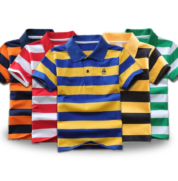 Kids Polo Shirts Summer Children's Short Sleeve Boys Top Polo Shirt Color Striped 2Y-12Y Teens Cotton Girls School Shirts