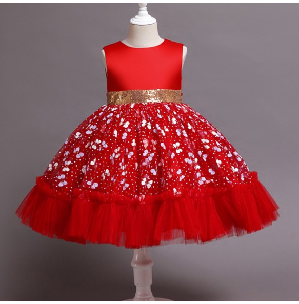 New Baby Kids Girls Elegant Printed Butterfly Flower Princess Party Tutu Dresses Children Sequins Wedding Evening Girl Clothes